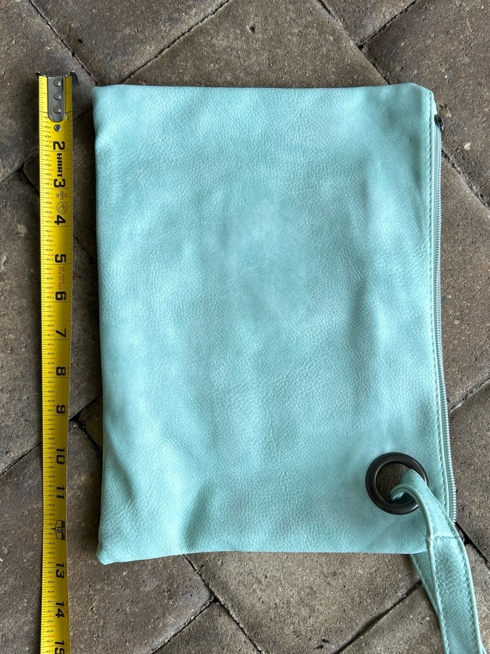 Light Aqua Leather Wristlet Clutch